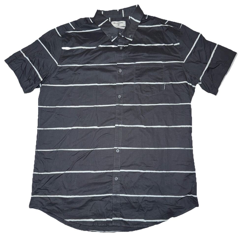 Billabong Shirt Men's size Large Black Short Sleeve Tailored Fit / Stretch
